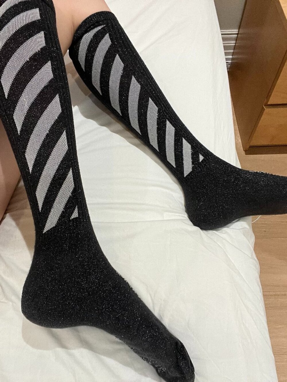Off-White™ Black & Silver Metallic Below the Knee Socks